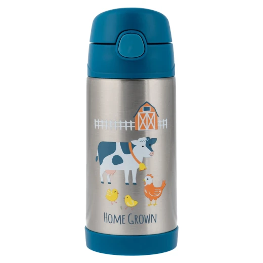Stephen Joseph Children's Thermos Blue Bottle Stainless Steel with Straw Non Spill 350ml Stephen Joseph Children's Thermos Blue Bottle Stainless Steel with Straw Non Spill 350ml