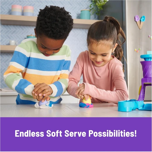 Kinetic Sand, Soft Serve Station with 396g of Play Sand (Blue, Pink, and White), 2 Ice-Cream Cones and 2 Tools, Sensory Toys for Kids Aged 5 and Up - Kinetic Sand - Image 4