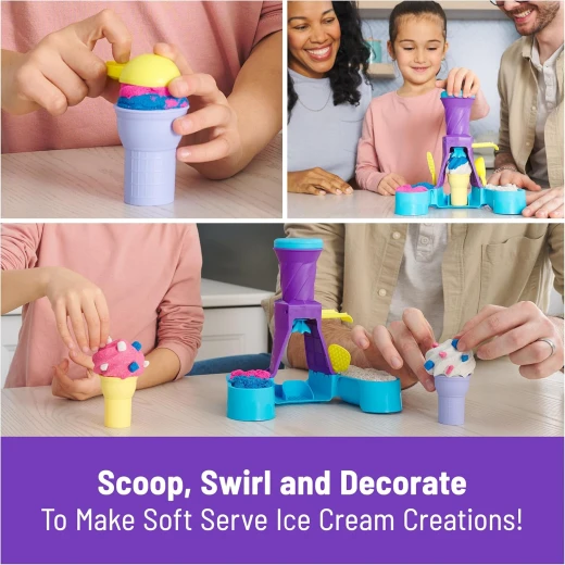 Kinetic Sand, Soft Serve Station with 396g of Play Sand (Blue, Pink, and White), 2 Ice-Cream Cones and 2 Tools, Sensory Toys for Kids Aged 5 and Up - Kinetic Sand - Image 9