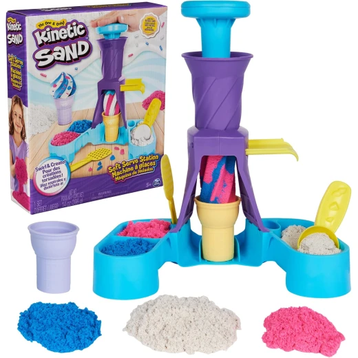 Kinetic Sand, Soft Serve Station with 396g of Play Sand (Blue, Pink, and White), 2 Ice-Cream Cones and 2 Tools, Sensory Toys for Kids Aged 5 and Up Kinetic Sand, Soft Serve Station with 396g of Play Sand (Blue, Pink, and White), 2 Ice-Cream Cones and 2 Tools, Sensory Toys for Kids Aged 5 and Up