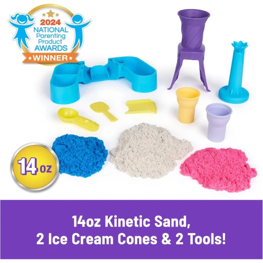 Kinetic Sand, Soft Serve Station with 396g of Play Sand (Blue, Pink, and White), 2 Ice-Cream Cones and 2 Tools, Sensory Toys for Kids Aged 5 and Up - Kinetic Sand - Image 10