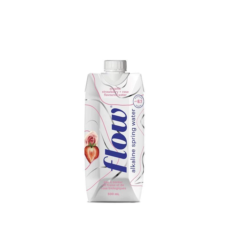 Flow Organic Strawberry + Rose Alkaline Water, 500 mL - Flow