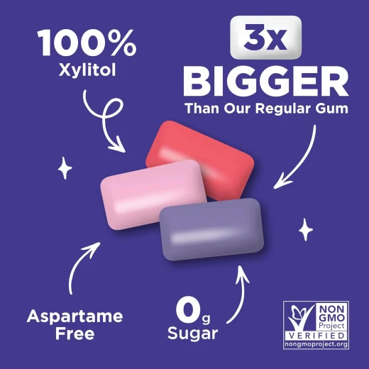 PUR Jumbo Gum, Sugar-Free, 100% Xylitol, Grape & Watermelon Flavors, 20 Pieces (Single Resealable Pack) - Pur - Image 3
