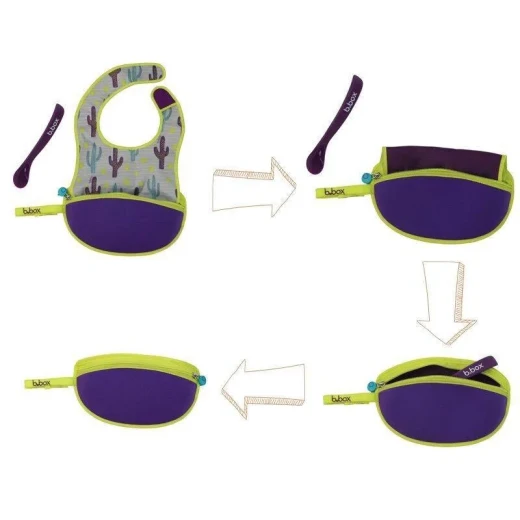 b.box Travel Bib and Flexible Soft-Bite Spoon ,Cactus Capers Pattern , Adjustable Neck Strap ,BPA-Free , Phthalates & PVC Free , Machine Washable , Folds up into its own pouch - B.Box - Image 4