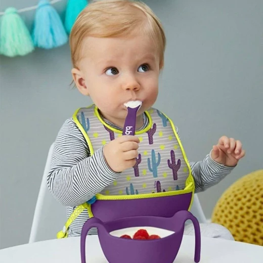 b.box Travel Bib and Flexible Soft-Bite Spoon ,Cactus Capers Pattern , Adjustable Neck Strap ,BPA-Free , Phthalates & PVC Free , Machine Washable , Folds up into its own pouch - B.Box - Image 3