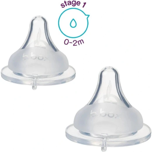 B.Box Baby Bottle Anti-Colic Teat, 2 Pack - Stage 1 (0-2 Months) - B.Box - Image 2
