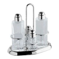 Pintinox 4-Piece Cruet Set | Oil, Vinegar, Salt & Pepper Dispensers | 18/10 Stainless Steel & Glass | Classic Gift Box
