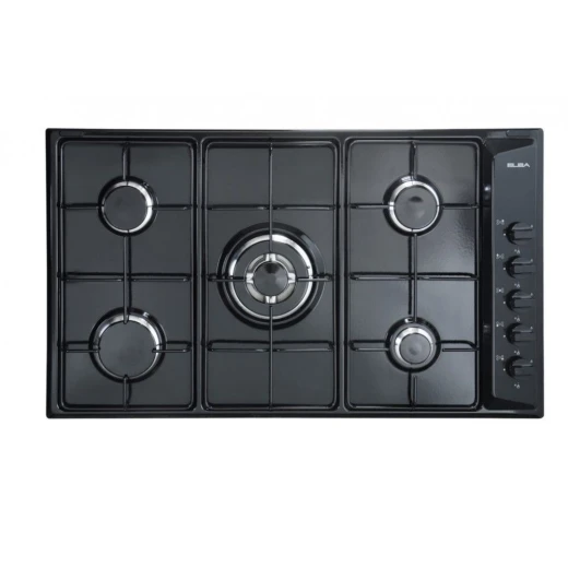 ELBA Black 5-Burner Gas Cooktop with Semi-Cast Iron Grids - Powerful Kitchen Appliance for Efficient Cooking and Precise Temperature Control - Sleek Design ELBA Black 5-Burner Gas Cooktop with Semi-Cast Iron Grids - Powerful Kitchen Appliance for Efficient Cooking and Precise Temperature Control - Sleek Design