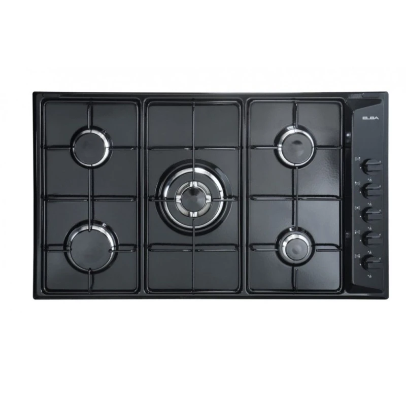 ELBA Black 5-Burner Gas Cooktop with Semi-Cast Iron Grids - Powerful Kitchen Appliance for Efficient Cooking and Precise Temperature Control - Sleek Design - ELBA