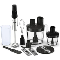MOULINEX Hand Blender, InfinyForce Hand Stick Blender with Accessories, 1200W, Silver/Black, Stainless Steel Plastic DD95JD27