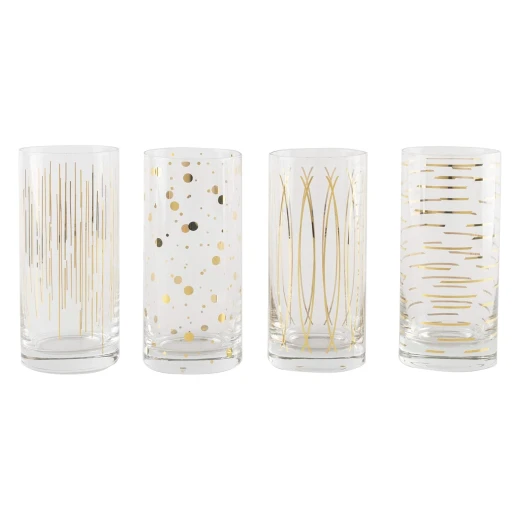 KitchenCraft Mikasa High Ball Glasses 414ml Gold Set of 4 Pieces KitchenCraft Mikasa High Ball Glasses 414ml Gold Set of 4 Pieces