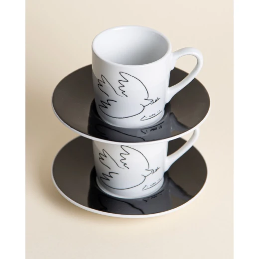 Ashdene & Konitz Coffee Cups & Saucers Set of 6 Pieces White and Black Peace Dove design - Ashdene &amp; Konitz - Image 3