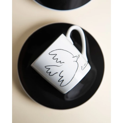 Ashdene & Konitz Coffee Cups & Saucers Set of 6 Pieces White and Black Peace Dove design - Ashdene &amp; Konitz - Image 2