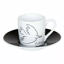 Ashdene & Konitz Coffee Cups & Saucers Set of 6 Pieces White and Black Peace Dove design