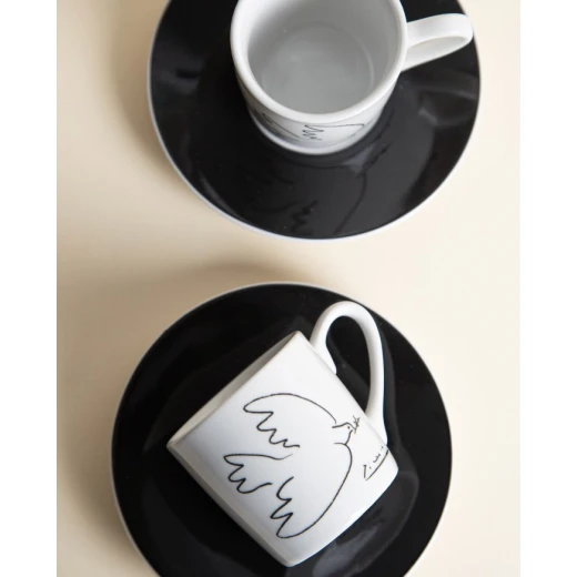 Ashdene & Konitz Coffee Cups & Saucers Set of 6 Pieces White and Black Peace Dove design - Ashdene &amp; Konitz - Image 4