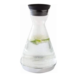 APS cooler decanter , 3-piece, glass carafe with stainless steel pipe, automatically open and close, chrome-plated base, cooling battery, 16 x 16 cm, 27cm height, 1.4L