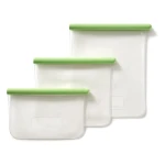Lékué Reusable Flat Silicone Food Bag Set of 3 Pieces Transparent Leak-Proof, Flat, BPA-Free, Microwave & Dishwasher Safe - Lekue