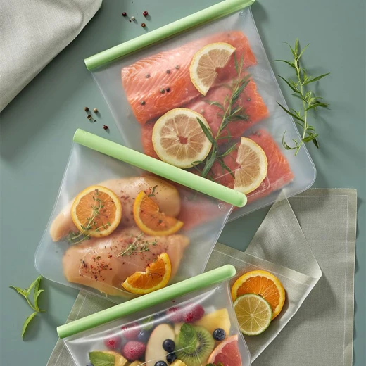 Lékué Reusable Flat Silicone Food Bag Set of 3 Pieces Transparent Leak-Proof, Flat, BPA-Free, Microwave & Dishwasher Safe - Lekue - Image 2