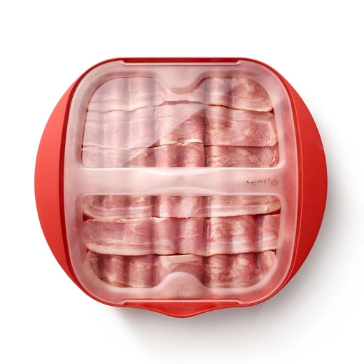 Lekue Quick Microwave Bacon Cooker Red, 6 Slices, Fat Draining, Clear Lid, BPA-Free - Lekue - Image 2