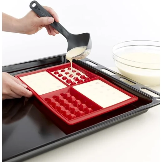 Lekue Silicone Waffle Maker Red, High Temperature Resistant, Makes 8 Waffles - Lekue - Image 4