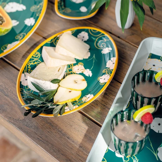 Guzzini Fusion Small Oval Tray Dia 35,5x25,5xh3cm Green with Yellow/White Decoration - Guzzini - Image 2