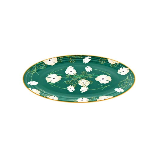 Guzzini Fusion Large Oval Tray Dia 50x36xh3cm Green with Yellow/White Decoration