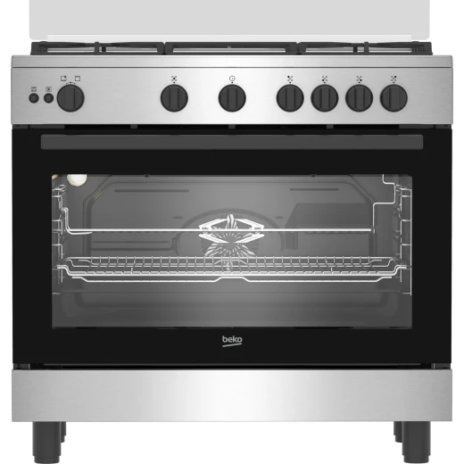 Beko Gas Cooker 90 cm 5 burners silver with a cooling fan and Full Safety Beko Gas Cooker 90 cm 5 burners silver with a cooling fan and Full Safety