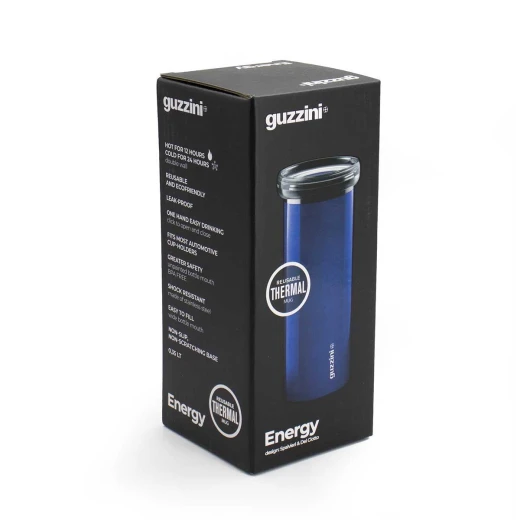 Guzzini Energy Thermal Travel Mug With Pressure Lid 350ml Unbreakable Plastic Plug Blue - Guzzini - Image 2