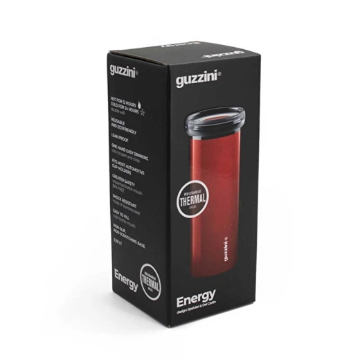 Guzzini Energy Thermal Travel Mug With Pressure Lid 350ml Unbreakable Plastic Plug Bright Red - Guzzini - Image 2
