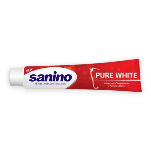 Sanino Pure White Whitening Toothpaste - 90ml, Fluoride & Calcium Formula, Removes Plaque & Tartar, Strengthens Teeth, Achieves Natural Whiteness - Sanino - Image 2