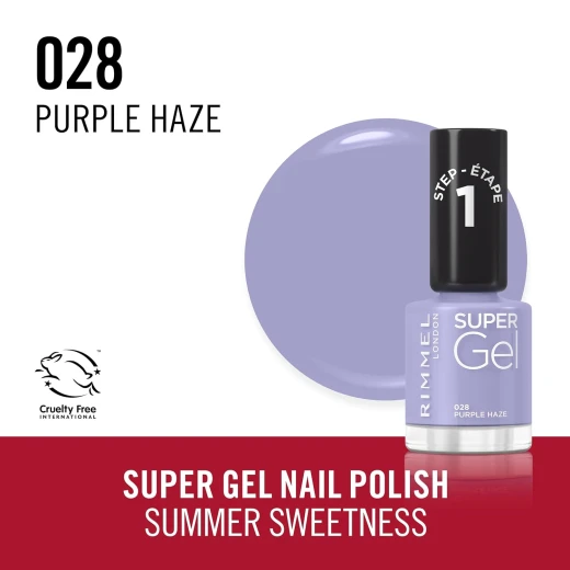 Rimmel London Super Gel Nail Polish 028 Purple Haze Glossy Finish Long Lasting Manicure 12ml Vibrant Color - Rimmel London - Image 3