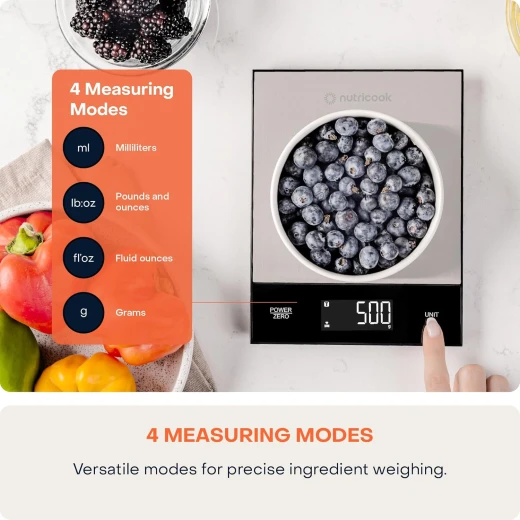 Nutricook Food Scale, 11 lb Digital Kitchen Scale, Weight in Grams and Ounces (1g Precise) for Baking, Cooking, Nutrition and Meal Prep, Tare Function Stainless steel - Nutricook - Image 5