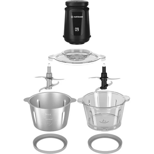 Nutricook 2+2 L XXXL Glass & Stainless Steel Chopper and Mincer,500W -Pulse & 2 speeds, 2-Removable 4 SS -Blade for Chopping, Ice Crushing, Meat Mincing, Grinding, Pureeing & more - BLk, 1 Yr Warranty,NC-CH2000 - Nutricook - Image 6