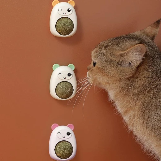 Catnip Wall Balls for Cats, Cartoon Little Bear Shape Catnip Ball Toys Interactive Cat Snack Natural Healthy Kitten Chew Toys Rotatable Indoor Cat Toy for Cat Teeth Cleaning Biting in pink - Pets - Image 2