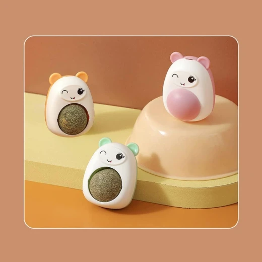 Catnip Wall Balls for Cats, Cartoon Little Bear Shape Catnip Ball Toys Interactive Cat Snack Natural Healthy Kitten Chew Toys Rotatable Indoor Cat Toy for Cat Teeth Cleaning Biting in pink - Pets - Image 3