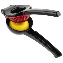 APS Lime and Lemon Press Heavy-Duty Aluminium Alloy Citrus Squeezer, Black/Red, 21 x 7 x 5 cm Dishwasher Safe, Made in Germany