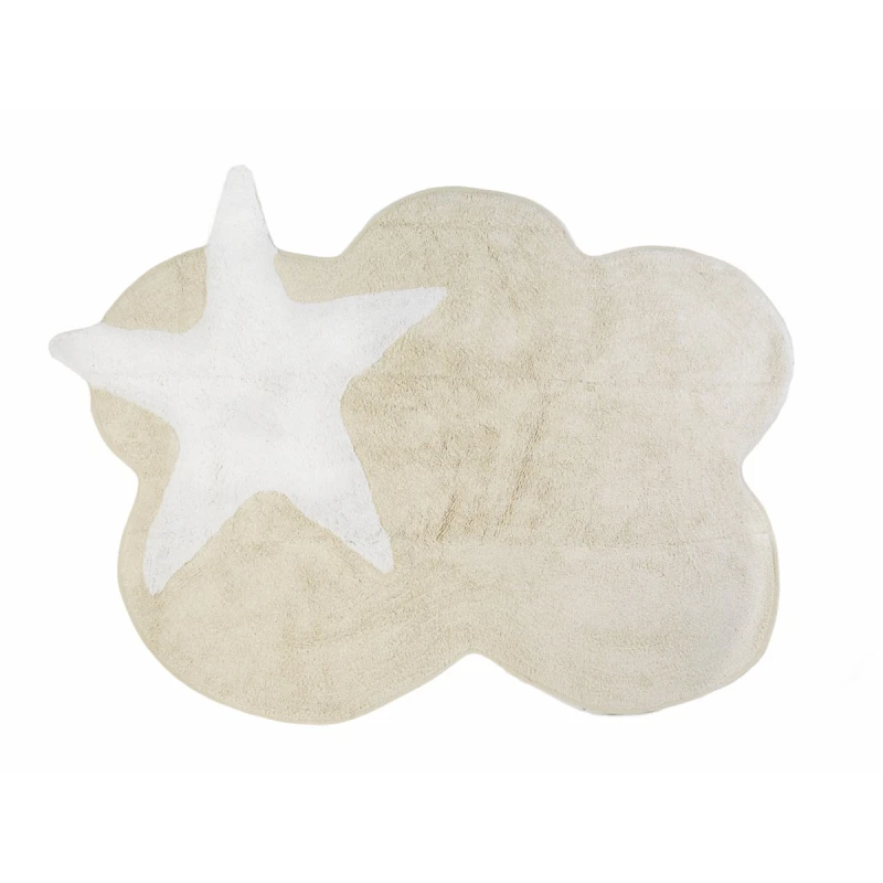 Aratextil Mimosa Cloud Rug for Kids Soft Handwoven Cotton Play Mat with White Star Beige 120x160 cm Machine Washable & Allergy Friendly - Aratextil