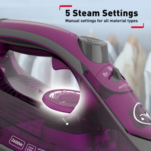 Tefal Steam Iron Express Steam Iron Steamer 2600 W 270 ml Anti-scale Purple Ceramic Soleplate FV2843M0 - Tefal - Image 4