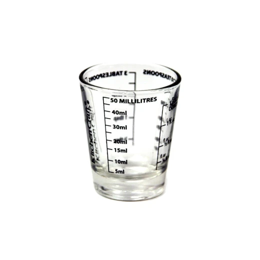 KitchenCraft Mini Glass Measuring Cup 50ml Capacity Multi-Unit Markings (ml, oz, teaspoons, tablespoons, shots) For Dry & Liquid Ingredients Hand Wash Only KitchenCraft Mini Glass Measuring Cup 50ml Capacity Multi-Unit Markings (ml, oz, teaspoons, tablespoons, shots) For Dry & Liquid Ingredients Hand Wash Only