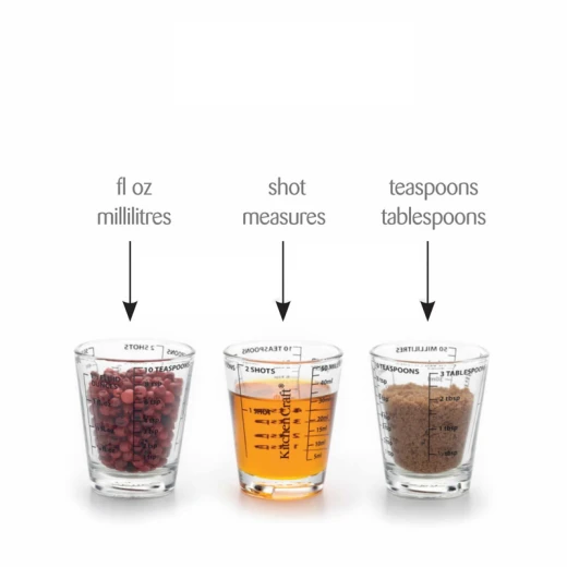 KitchenCraft Mini Glass Measuring Cup 50ml Capacity Multi-Unit Markings (ml, oz, teaspoons, tablespoons, shots) For Dry & Liquid Ingredients Hand Wash Only - KitchenCraft - Image 3