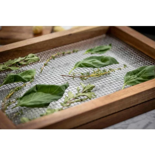 Table Craft Herb Drying Rack 34x34x4 cm Stackable Acacia Wood & Metal Mesh Dehydrator for Fresh Herbs No Electricity Needed Space-Saving Design Hand Wash Recommended - Table Craft - Image 4