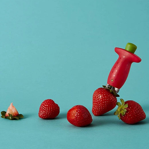 KitchenCraft Stem Gem Strawberry Huller Red/Green Easy Push-Button Tool for Removing Stems from Strawberries & Soft Vegetables Safe for Kids, Dishwasher Safe - KitchenCraft - Image 3