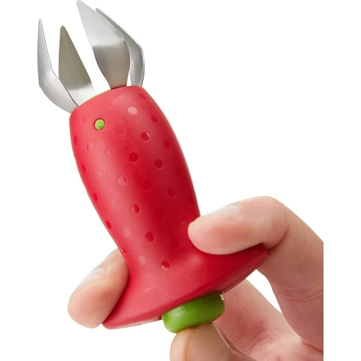 KitchenCraft Stem Gem Strawberry Huller Red/Green Easy Push-Button Tool for Removing Stems from Strawberries & Soft Vegetables Safe for Kids, Dishwasher Safe - KitchenCraft - Image 4