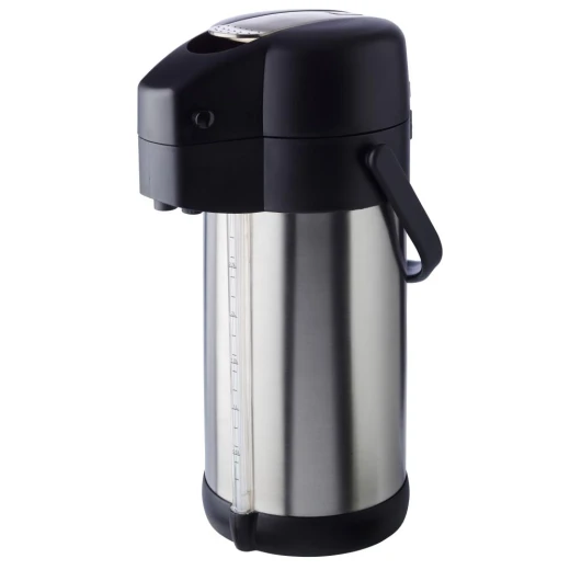APS Air Pump Dispenser 3L Stainless Steel Double-Walled Thermal Server with Rotating Base, Pump Mechanism, Level Indicator & 4 Content Labels For Hot & Cold Drinks APS Air Pump Dispenser 3L Stainless Steel Double-Walled Thermal Server with Rotating Base, Pump Mechanism, Level Indicator & 4 Content Labels For Hot & Cold Drinks