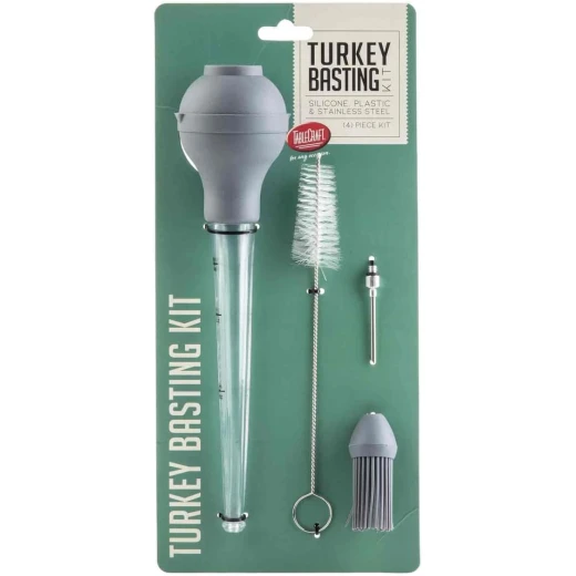 Table Craft Turkey Basting Kit 2 oz (59ml), 12.5-Inch Set of 4 Pieces Includes Baster, Brush Attachment, Injector Needle & Cleaning Brush Silicone, Plastic & Stainless Steel - Table Craft - Image 3