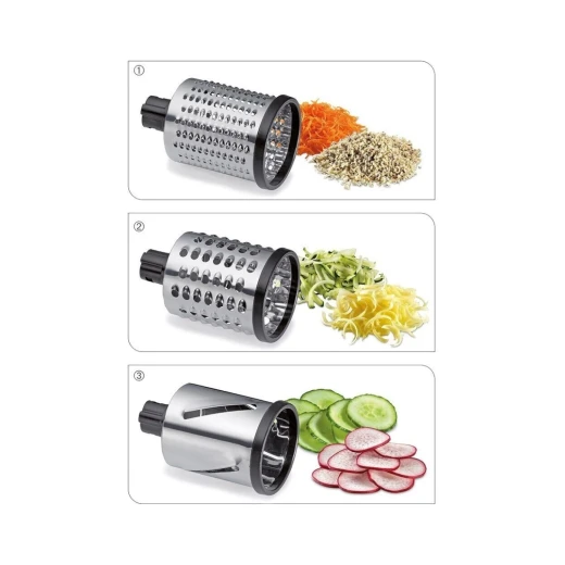 Kuchenprofi Robusto Drum Grater Multi-Purpose Rotary Grater with 3 Interchangeable Drums for Cheese, Chocolate, Nuts, Vegetables & Slicing Coarse & Fine Grating - Kuchenprofi - Image 7