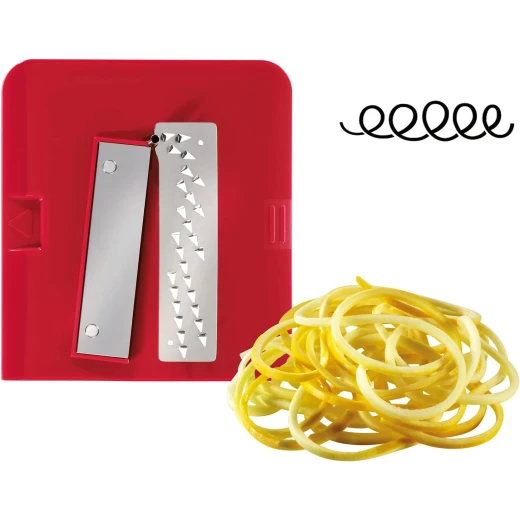 Küchenprofi Compact Spiral Vegetable Slicer 4 Interchangeable Blades for Spaghetti, Spirals & Slices Foldable Design with Suction Feet, 23x14x14 cm, White/Red - Kuchenprofi - Image 4