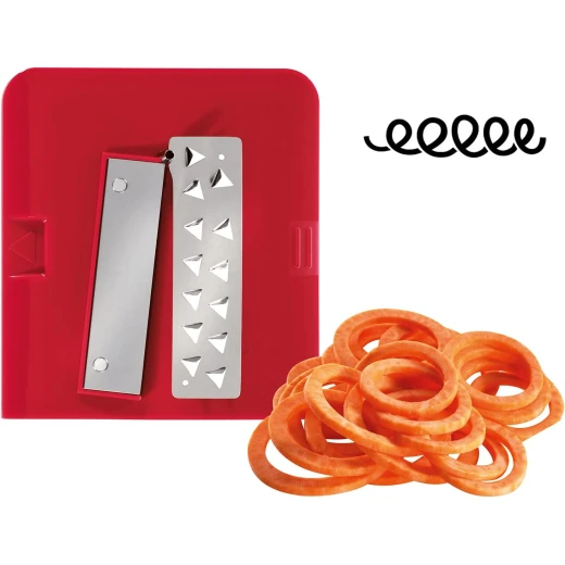Küchenprofi Compact Spiral Vegetable Slicer 4 Interchangeable Blades for Spaghetti, Spirals & Slices Foldable Design with Suction Feet, 23x14x14 cm, White/Red - Kuchenprofi - Image 6