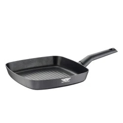 Pintinox Prima Collection Grill Pan 26x26 cm Lightweight Aluminium with Double-Layer Non-Stick Coating PFOA-Free, Induction Compatible, Total Black Design, Dishwasher Safe