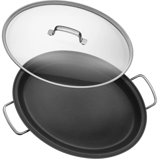 WMF Oval Fish Frying Pan 38x26cm with Glass Lid 18/10 Stainless Steel Heat-Resistant Handles TransTherm Base Suitable for All Stovetops Including Induction - WMF - Image 4
